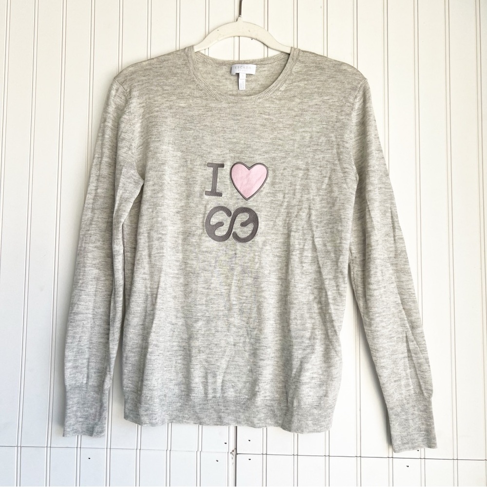 ESCADA Sport Size S Gray I Love Escada Crew Neck Lightweight Sweater
